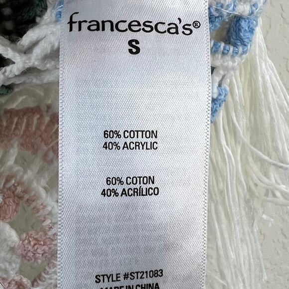 Blue Rain by Francesca's Crochet Fringe Boho Kassandra Sweater Tank Small Fairy - Picture 7 of 8